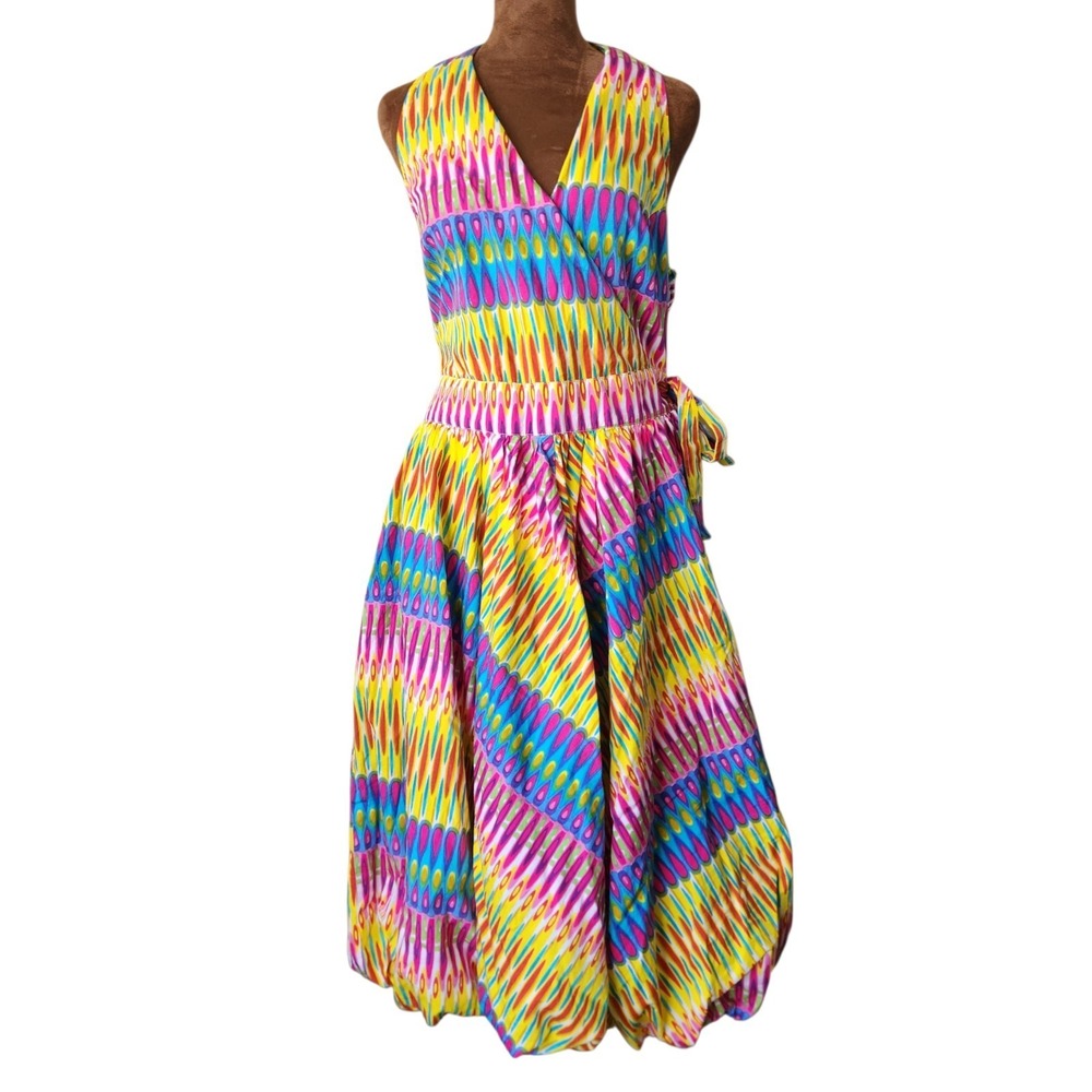 Vibrant Multicolor Wrap Midi Dress